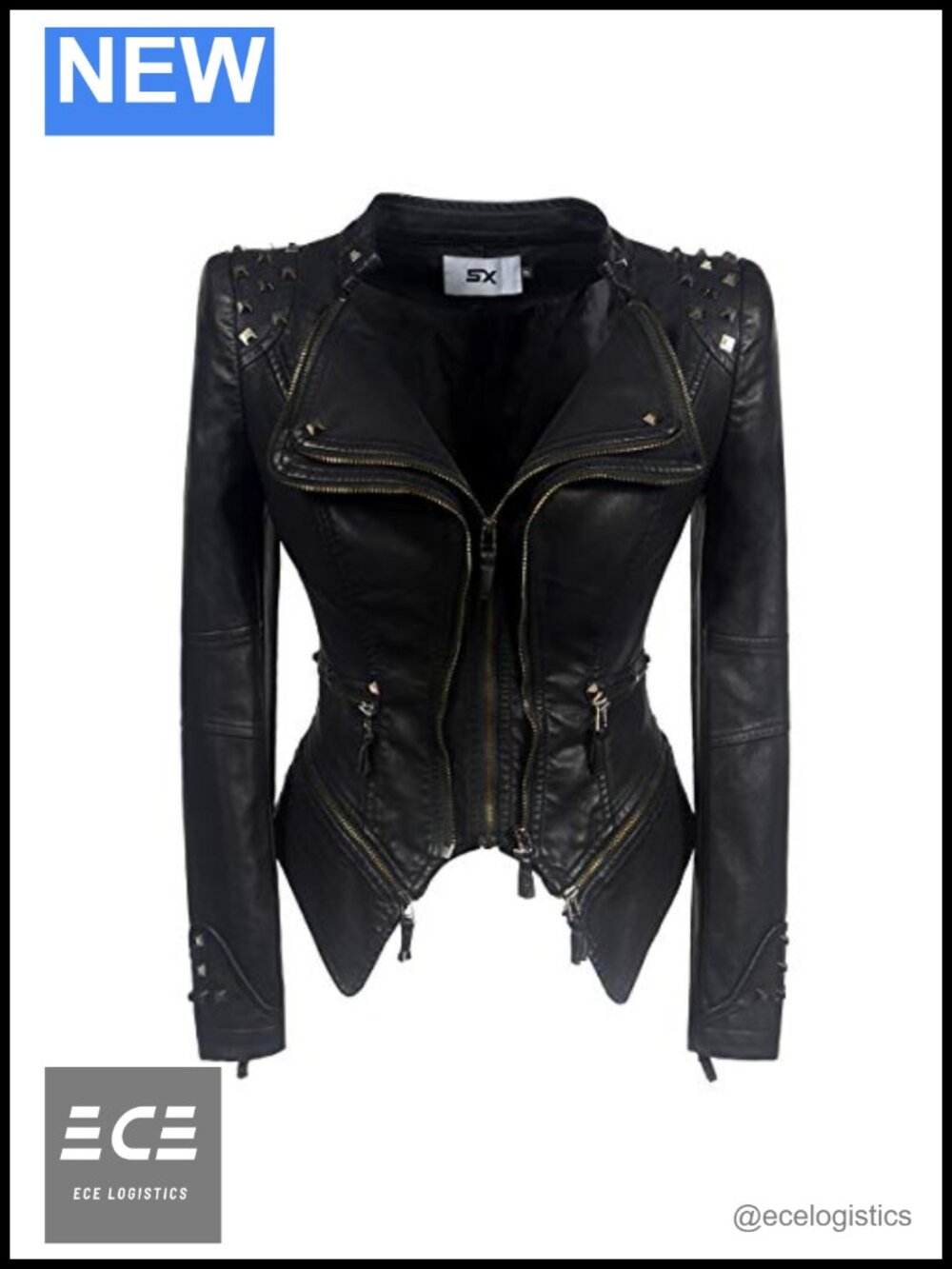 LFSS Faux PU Leather Punk Motorcycle Jacket Rivet Dovetail Zipper Women's